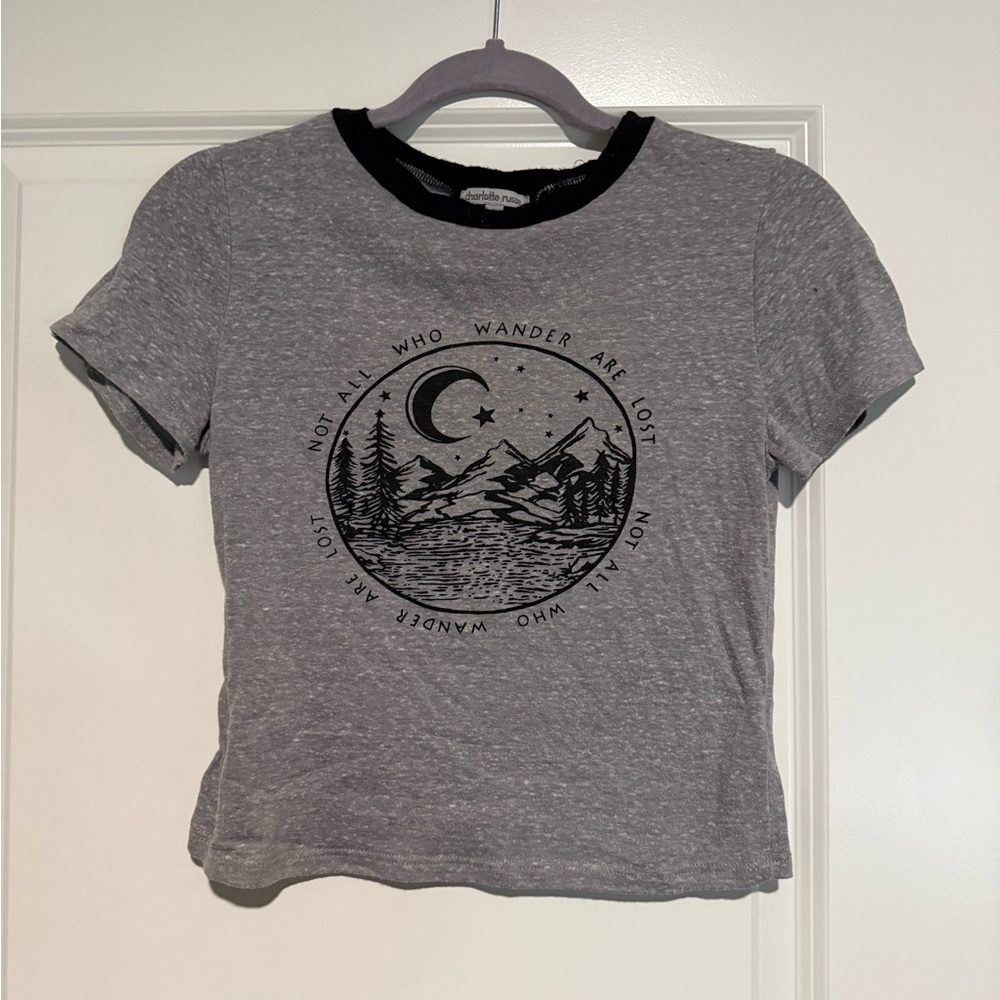 Charlotte Russe Heather Gray Tee with Black Trim